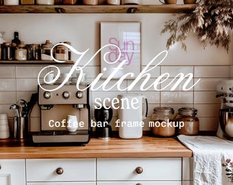 5x7 Kitchen Wall Art Mockup: Coffee Bar Scene (PSD, JPG)