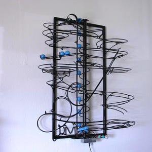 Automatic Marble Run, wall mounted kinetic art metal rolling ball sculpture with lift