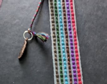 Native American-Inspired Embroidered Bookmarks, 6"1/8 long; 15/16 wide, Woven, Colorful, Earthy, Unique, Tasseled with Charms