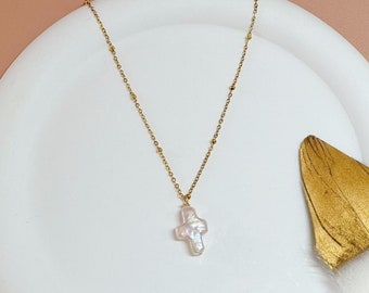 Baroque freshwater Cross Pearl | 18K gold-plated Necklace  |Religious Jewelry | Gift for her | Pearl Cross Charm | Cross Jewelry