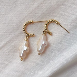 Cross Earrings |Baroque freshwater Cross Pearl | Gold vermeil Earring | Religious Jewelry | Gift for her | Pearl Cross Charm | Cross Jewelry