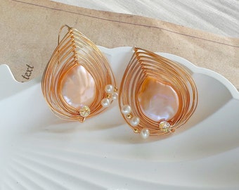Baroque Pearl Earrings |  Freshwater Pearl Gold Vermeil| Sliver | Bridal Earring | Wedding Jewelry  |Anniversary Gift