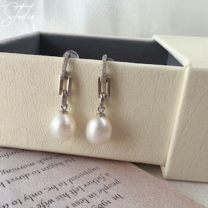 Freshwater Pearl Earrings | Teardrop Dangle Dainty Earrings  | Freshwater Pearl Drop Earrings | S925 sterling silver | Anniversary Gift