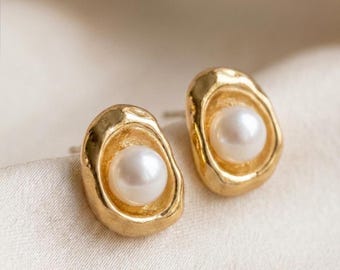 Bridal Pearl Studs, 8–9mm Metallic White S925 Silver