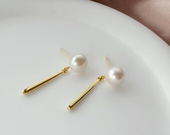 Pearl Earrings| Freshwater Pearl Drop Earrings | Gold Vermeil| Sliver | Bridal & Wedding Jewelry | Minimalist Earrings | Gift for her |