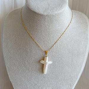 Baroque freshwater Cross Pearl | Titanium steel necklace |Religious Jewelry | Gift for her | Pearl Cross Charm | Cross Jewelry