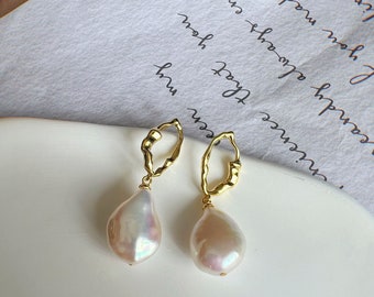 Baroque Pearl Earrings |  Freshwater Pearl Gold Vermeil| Sliver | Bridal Earring | Wedding Jewelry  |Anniversary Gift