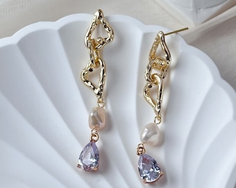 Freshwater Baroque Pearl Earring | Keshi Pearl earrings I Long Pearl Drop Earring | Wedding Earrings | Gift for her| Zircon EarringI