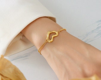 Hartvormige armband | Titanium staal verguld met 18K gouden armband | Minimalistische stijlarmband | Elegante armband | Cadeau voor haar
