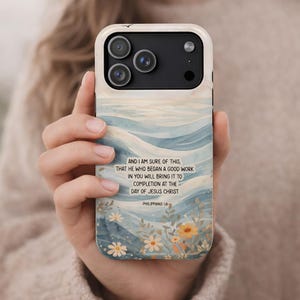 Personalisierte Bibel Vers iPhone Hülle | Küstenwellen Blumen | Benutzerdefinierte Schrift iPhone Hülle | Christian Handyhülle | MagSafe® Hülle