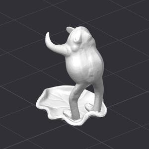 May include: White ceramic figurine of a frog standing on a lily pad. The frog is in a playful pose with its arms raised.