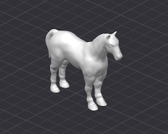 May include: A white horse figurine standing on a dark gray grid background.
