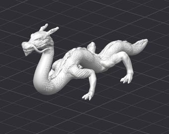 May include: White ceramic dragon figurine with detailed scales and a curled tail. The dragon is posed in a dynamic, leaping position with its head turned to the side.