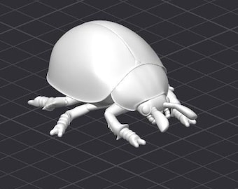 Può includere: Un modello 3D stampato in bianco di uno scarabeo con sei zampe e un corpo arrotondato.