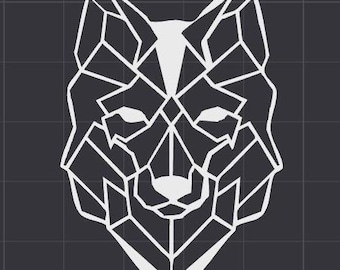 May include: Geometric wolf head design in white on a black background.