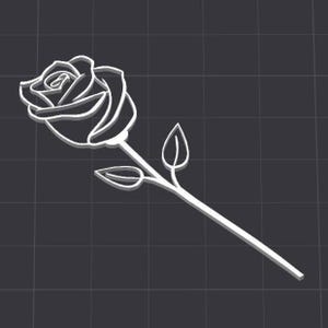 Puede incluir: Un dibujo de línea blanca de una sola rosa con tallo y hojas.