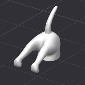 May include: White ceramic dog figurine with a raised tail and legs outstretched. The figurine is in a sitting position with its back to the viewer.
