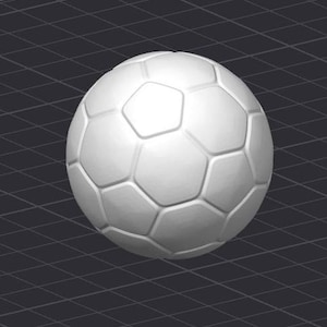May include: A white soccer ball with a classic black panel design.