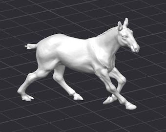 May include: A white, 3D printed model of a horse running. The horse is in mid-stride with its legs extended.