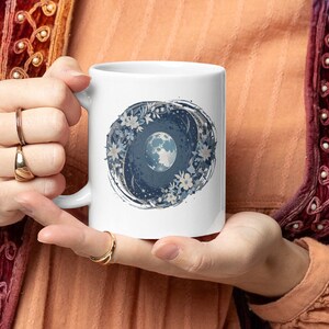 Celestial Lunar Mug, Moon and Flower Cup, Wildflower Mug, Nature Lover Mug, Coffee Lover Gift, Astronomy Mug, Cottagecore Gifts, Witch Mug