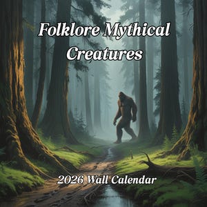 Folklore Mythical Creatures 2026 Wall Calendar, Cryptid Monster Beast Gift, Fantasy Art Planner, Mothman Vampire Werewolf, Book Lover Gift