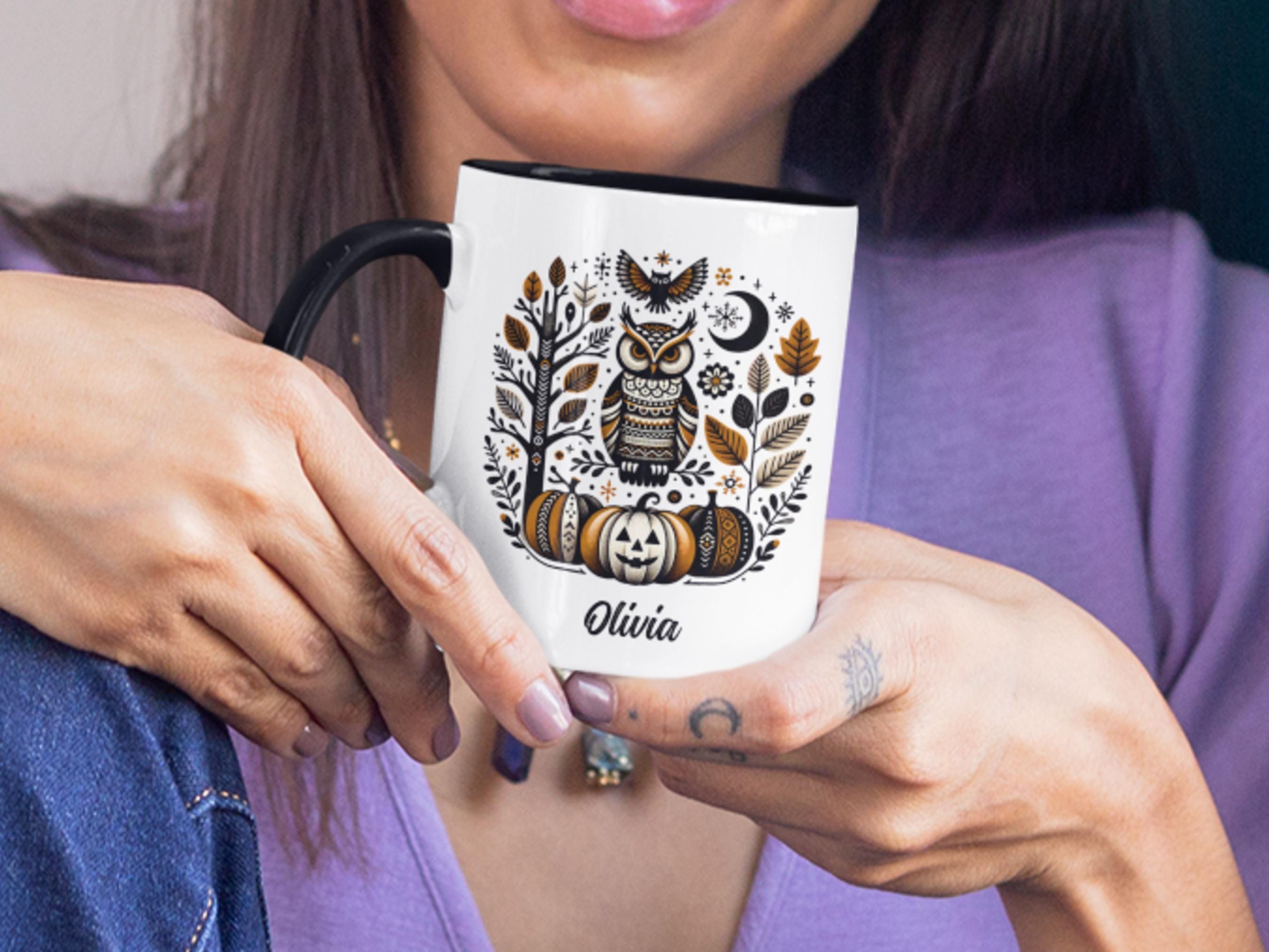 Personalized Halloween Owl Mug: Scandinavian Fall Coffee Cup