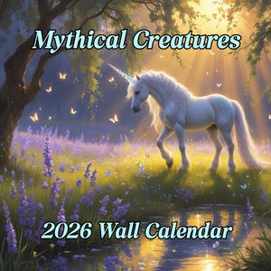 Mythical Creatures 2026 Wall Calendar, Fairytale Fantasy Art Planner, Legend Folklore, Creative Gift for Book Lovers, Mythology Teacher Gift