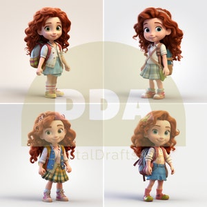 4 Girly Cute High-Quality Cartoon Characters | High Quality Cartoons | Cartoon Characters | Digital Download | Use It for Anything!