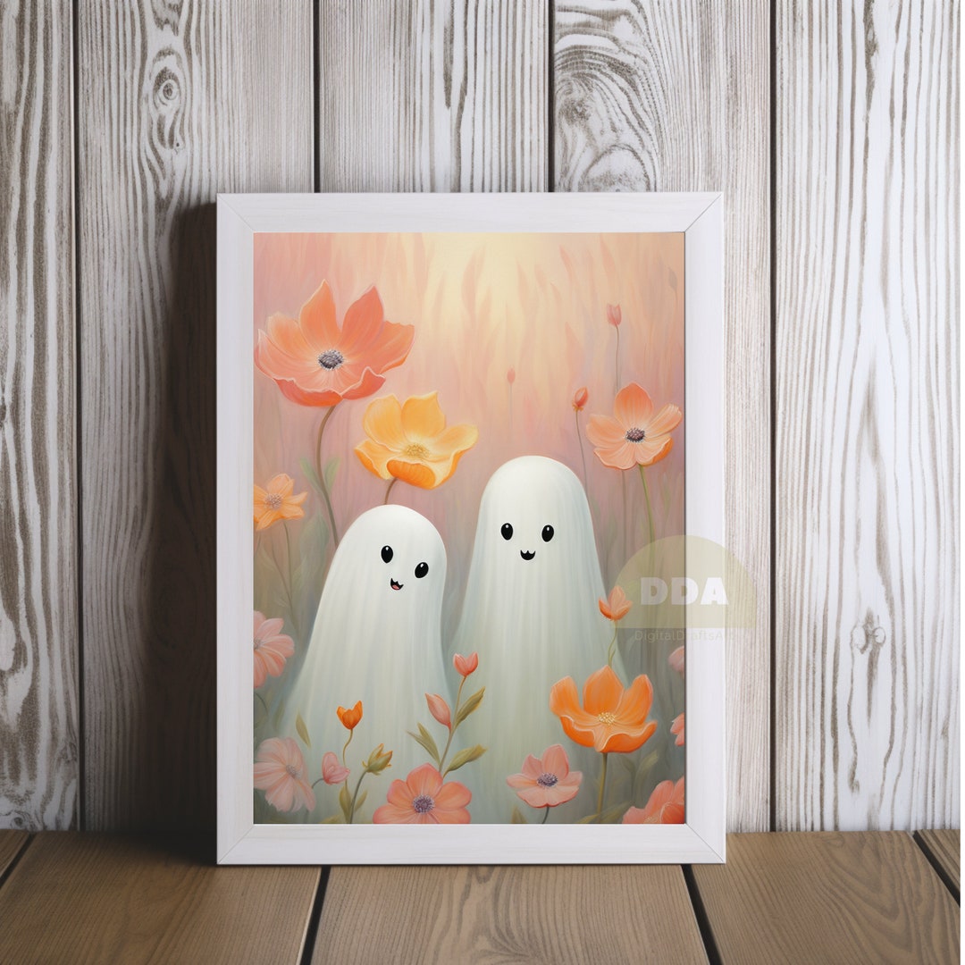 Cute Colorful Pastel Ghost Wall Art for Halloween, Halloween Wall Art ...