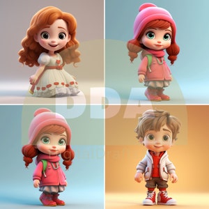 4 Cute High-Quality Cartoon Characters | High Quality Cartoons | Cartoon Characters | Digital Download