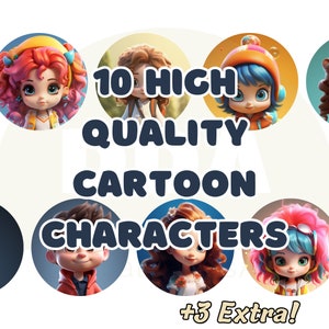 10 Cute High-Quality Cartoon Characters | High Quality Cartoons | Cartoon Characters | Digital Download | Use It for Anything!