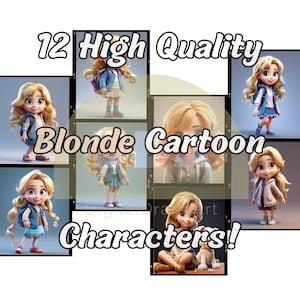 12 Girly Cute High-Quality Cartoon Characters | High Quality Cartoons | Cartoon Characters | Digital Download | Use It for Anything!