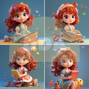 4 Girly Cute High-Quality Cartoon Characters | High Quality Cartoons | Cartoon Characters | Digital Download | Use It for Anything!