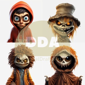 4 Scary Halloween Characters | High Quality Cartoons | Cartoon Characters | Digital Download | Use It for Anything!