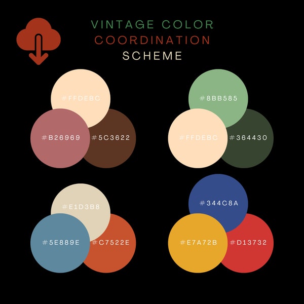 Set von 52 Vintage Farbpaletten - Tri-Color Coordinate Schemes für T-shirt Designer