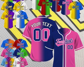 Two-Tone Gradient Custom Baseball Jersey with Team Name, Number, Name - Personalized Printed Team Apparel for Sports Enthusiasts and Players