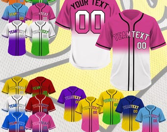 Gradient Design Custom Baseball Jersey with 3D Printed Team Name, Player Name, Number – Breathable, Personalized Shirt for Teams and Events