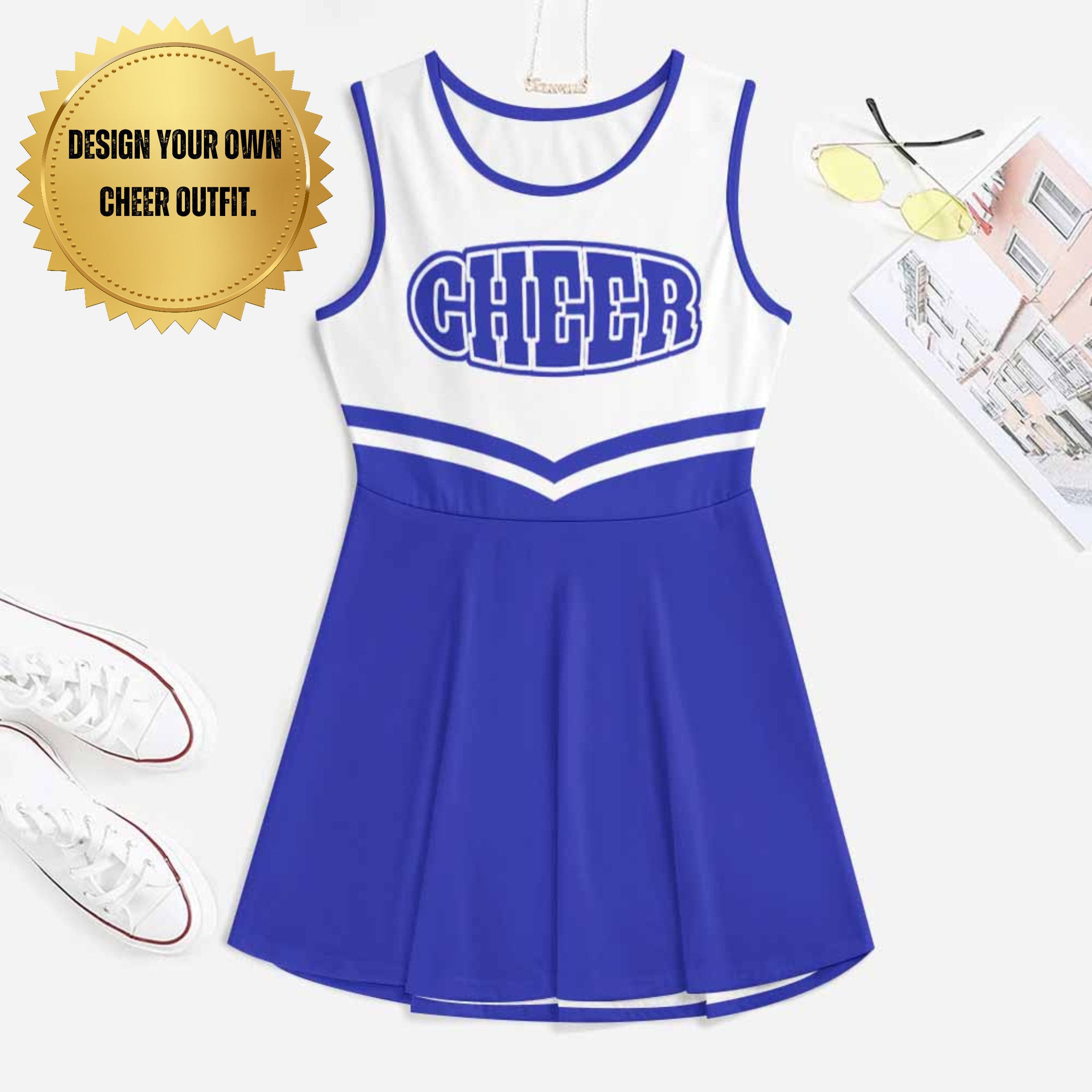 Disfraz Cheerleader Animadora Niña, Pompon Girl con Pompones(5-6  años,Azul,Tag 120): : Moda