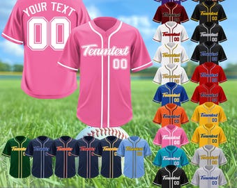 Customized Baseball Jersey, Embroidered Pink Jersey with White Accents, Custom Name and Number, Comfortable and Breathable