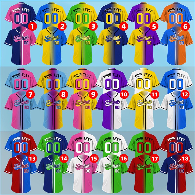 Custom Stitched Ombre Baseball Jersey With Arched Team Name and Number ...