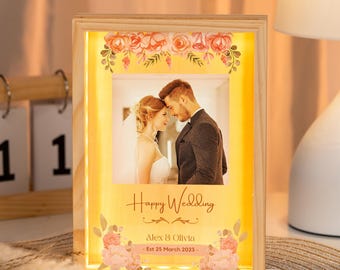 Custom LED Light Photo Frame | Personalized Anniversary Couple and Wedding Gift | LED Night light, Bedside light
