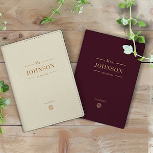 Set of 2 Personalized Vegan Leather Couple Passport Holder with Name - Custom passport cover wedding and anniversary gift | Mr & Mrs