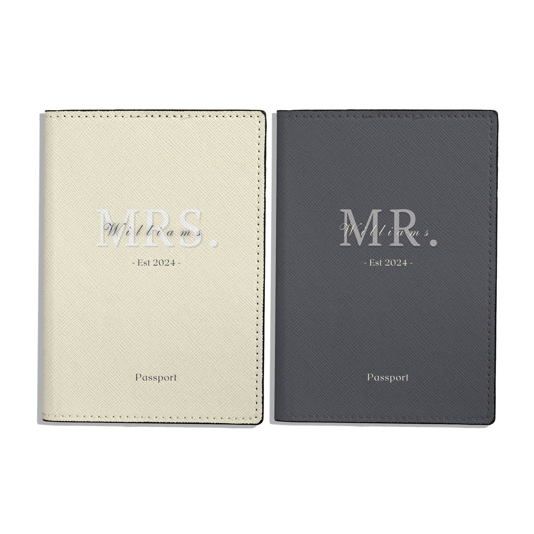 Set of 2 Personalized Vegan Leather Couple Passport Holder with Name - Custom passport cover wedding and anniversary gift | Mr & Mrs