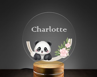 Custom night light, cute panda night light, gift for kids, baby room decor, nursery, night light with name, baby panda LED night light