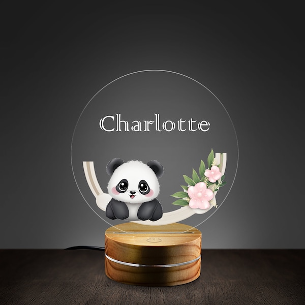 Veilleuse personnalisée, veilleuse panda mignonne, cadeau pour enfants, décoration de chambre de bébé, crèche, veilleuse avec nom, veilleuse LED bébé panda