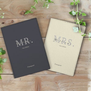 Set of 2 Personalized Vegan Leather Couple Passport Holder with Name - Custom passport cover wedding and anniversary gift | Mr & Mrs