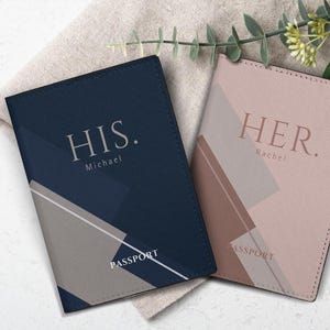 Set of 2 Personalized Vegan Leather Couple Passport Holder with Name - Custom passport cover wedding and anniversary gift | Mr & Mrs