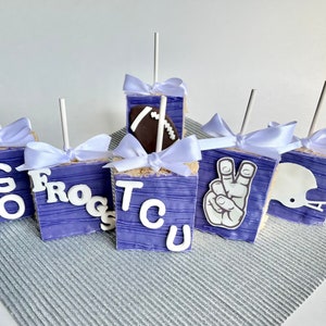 TCU Rice Krispy treats, set of 6, football game day party treats, TCU horned frog desserts, college football