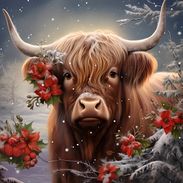 Highland Cow Christmas Diamond Painting