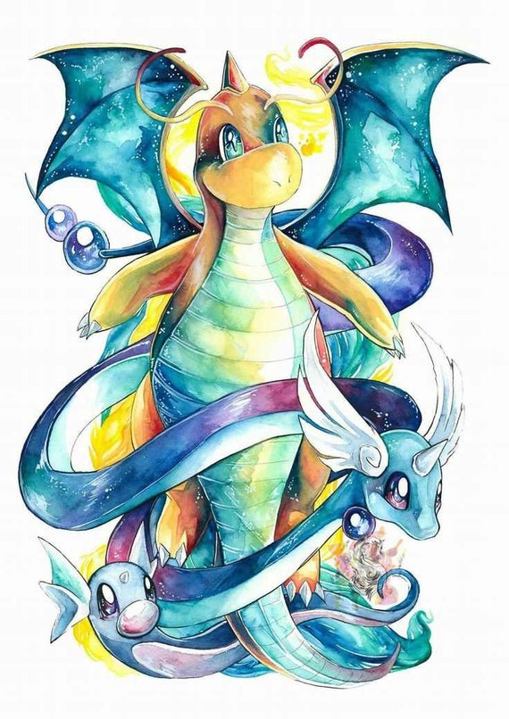 Watercolor Evolutions of Dratini Pokemon Diamond Painting 